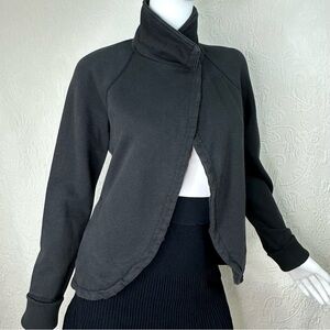 James Perse 2 (M) Distressed Black One-Snap Open Front Sweatshirt Jacket